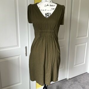 Ann Taylor Loft Cotton V-Neck Dress, Army Green